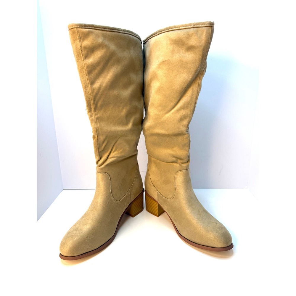 Journee Collection Women's Sanora Stacked Heel Mid Shaft Boots Stone Size 8M NWT